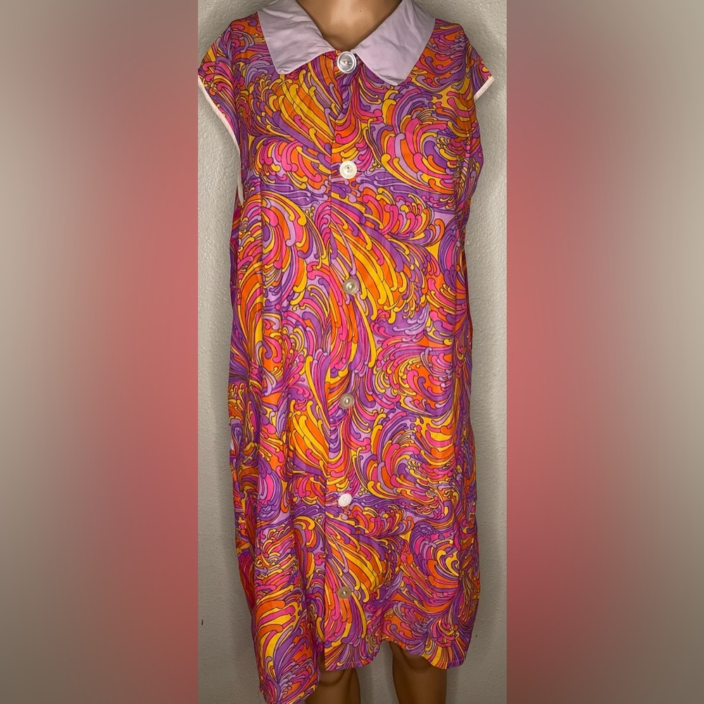 Vintage 1970’s handmade sleeveless button down shirt/dress. Sheer fabric,Medium